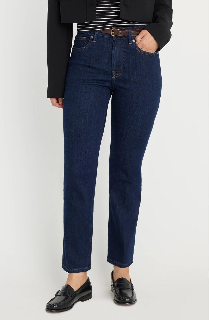 Casual Fall Minimalist Dark Wash Straight Leg Mid-Rise Good American Denim Jeans